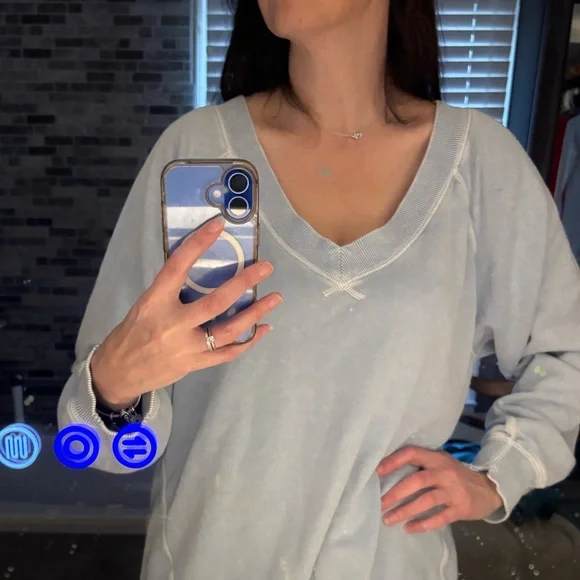 Aerie Downtime Light Blue Off-Shoulder Knit Sweater - Womens large - Picture 2 of 5